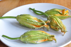 stuffed zuccini flowers before