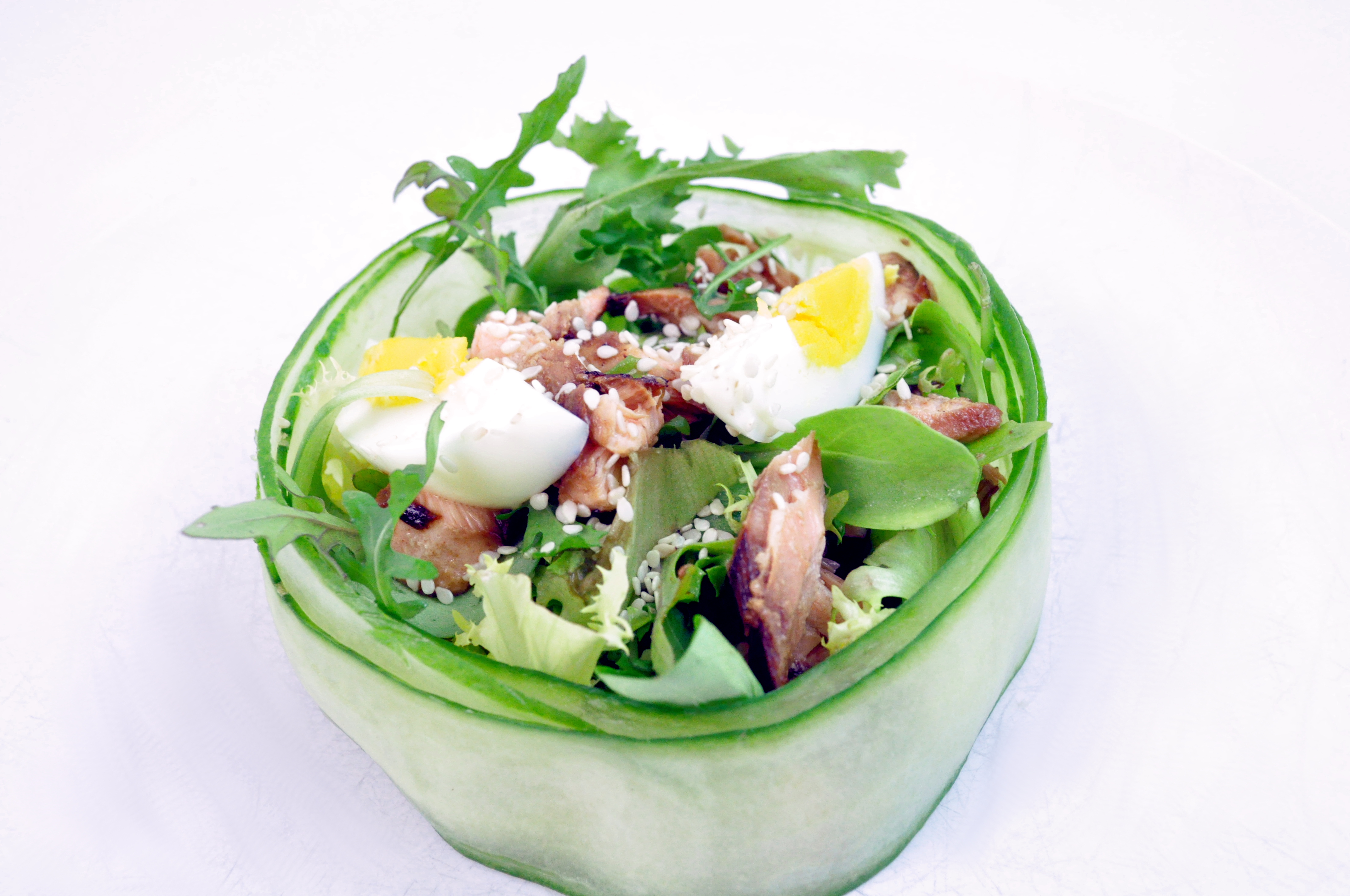 Salad in a cucumber bowl