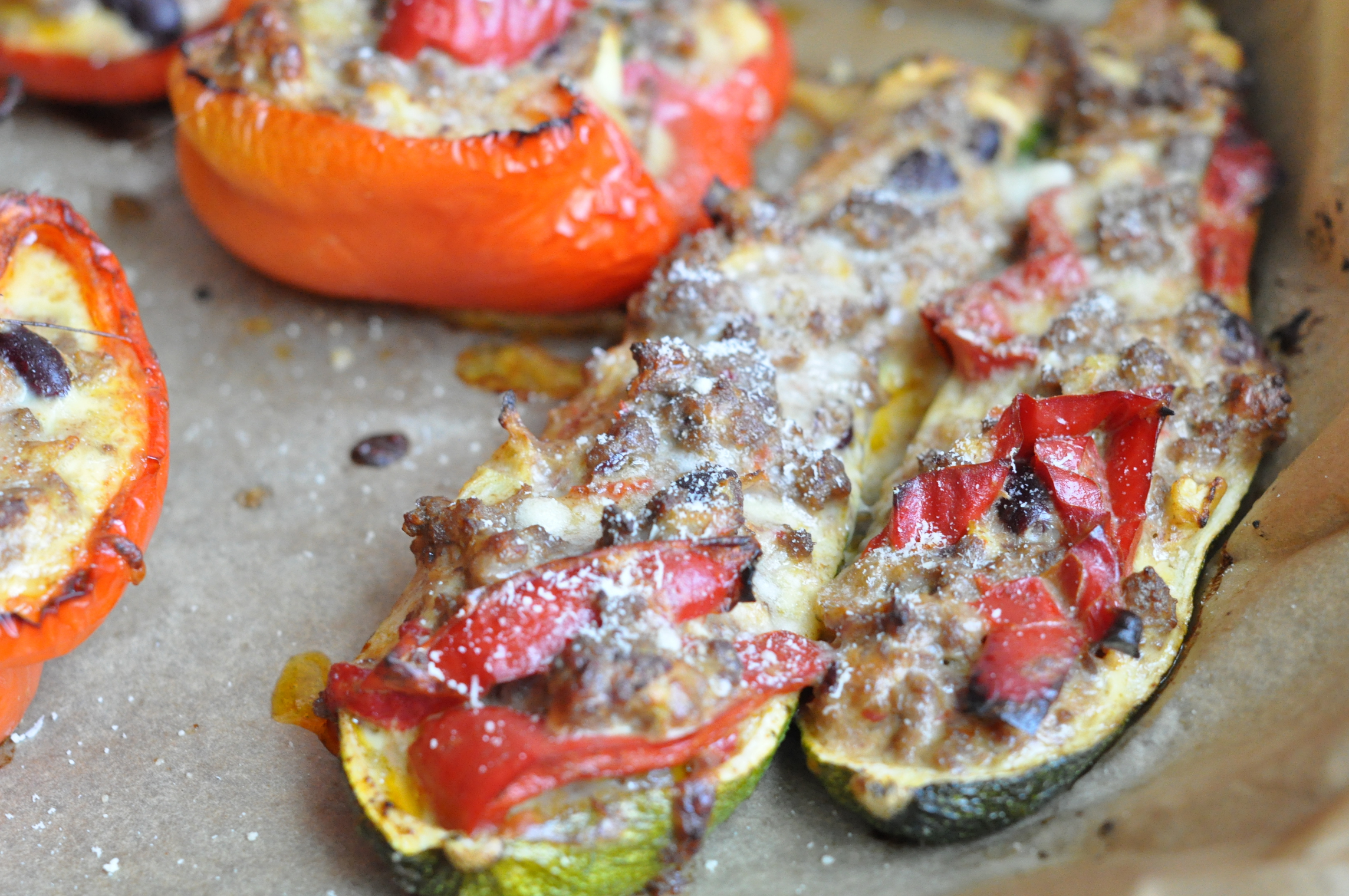 Stuffed peppers and zucchinis