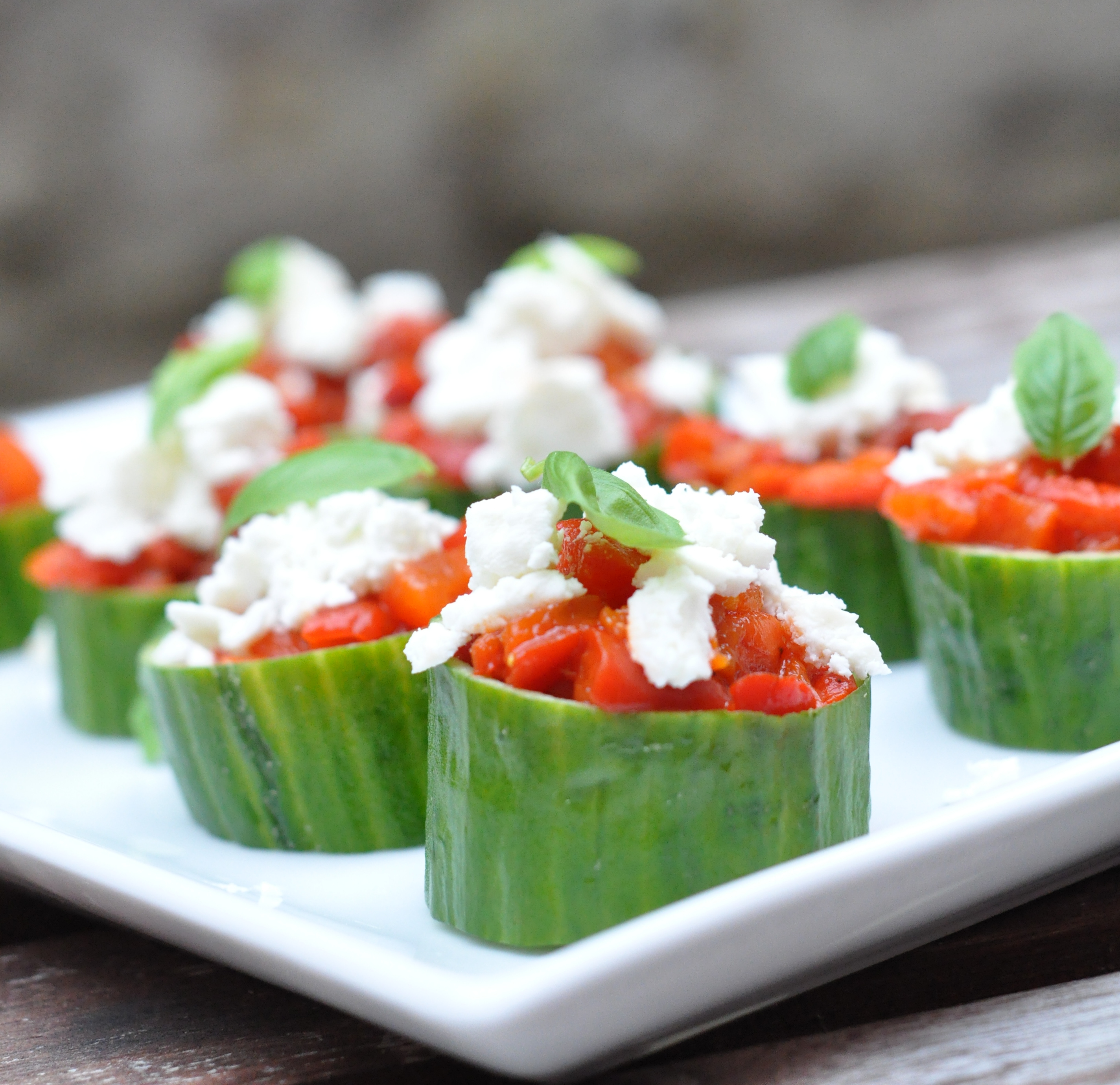 Roasted pepper tartar in a cucumber bowl