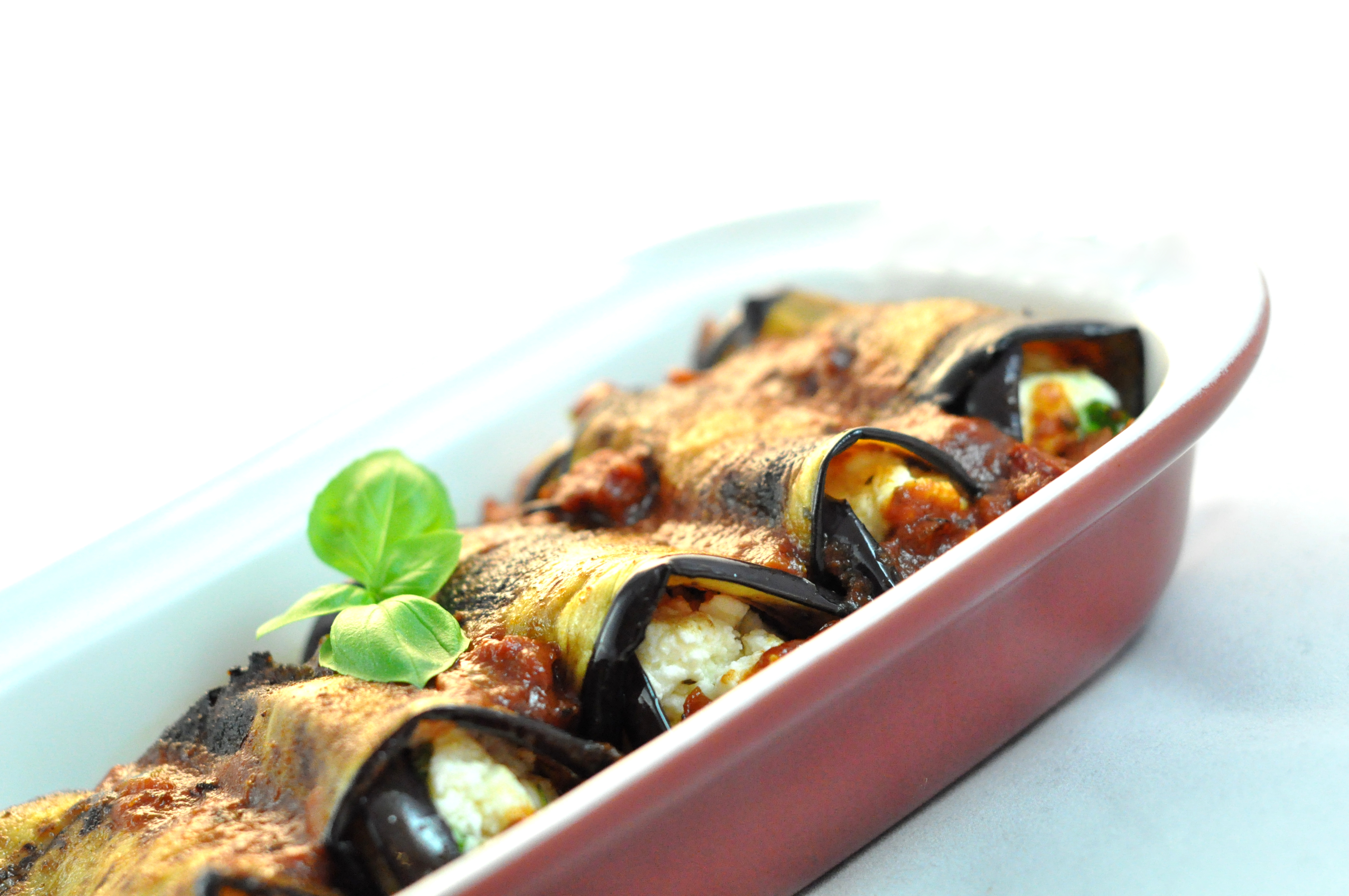 Aubergine involtini with tomato chorizo sauce