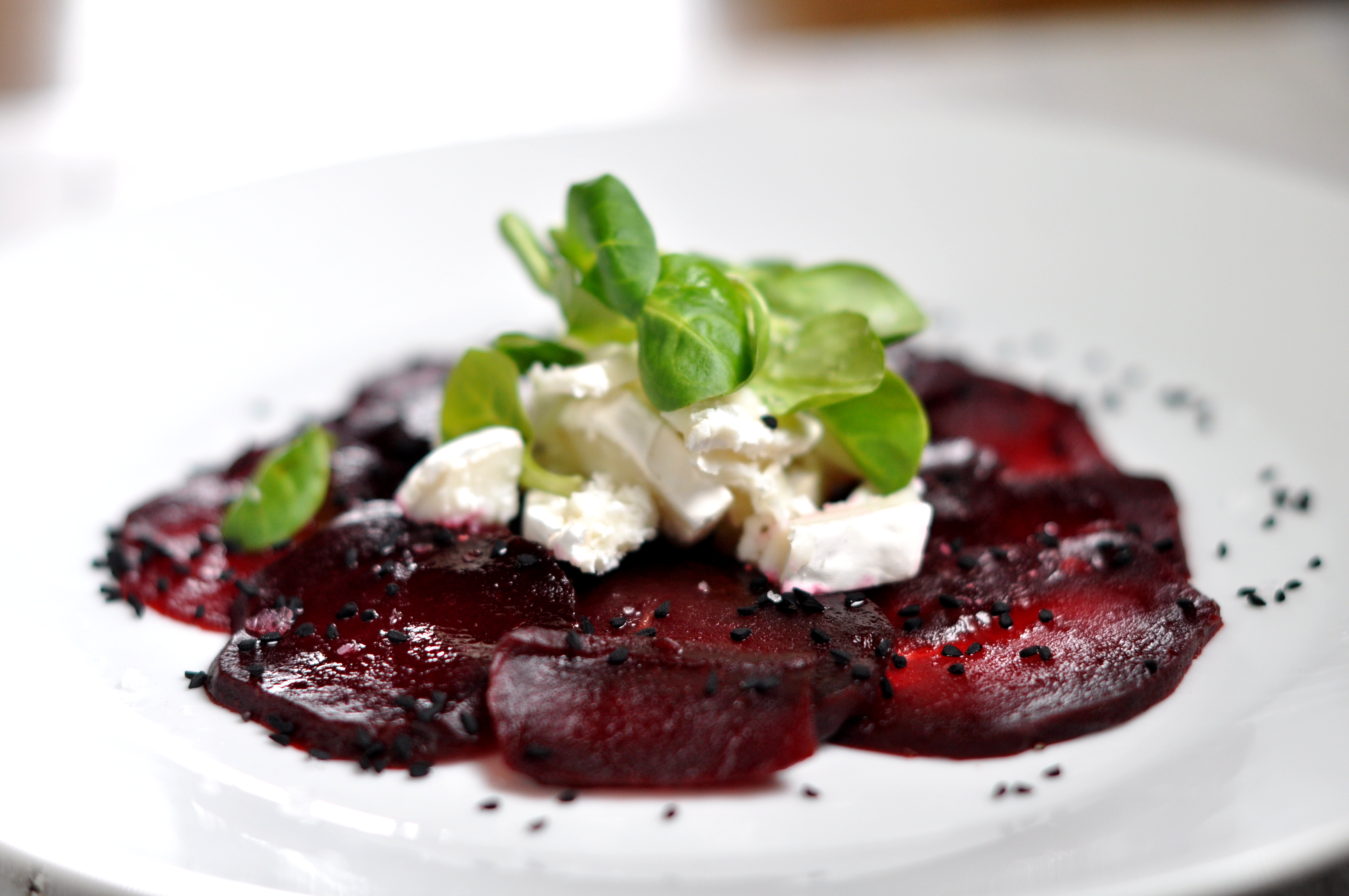 Beetroot carpacio with goat cheese