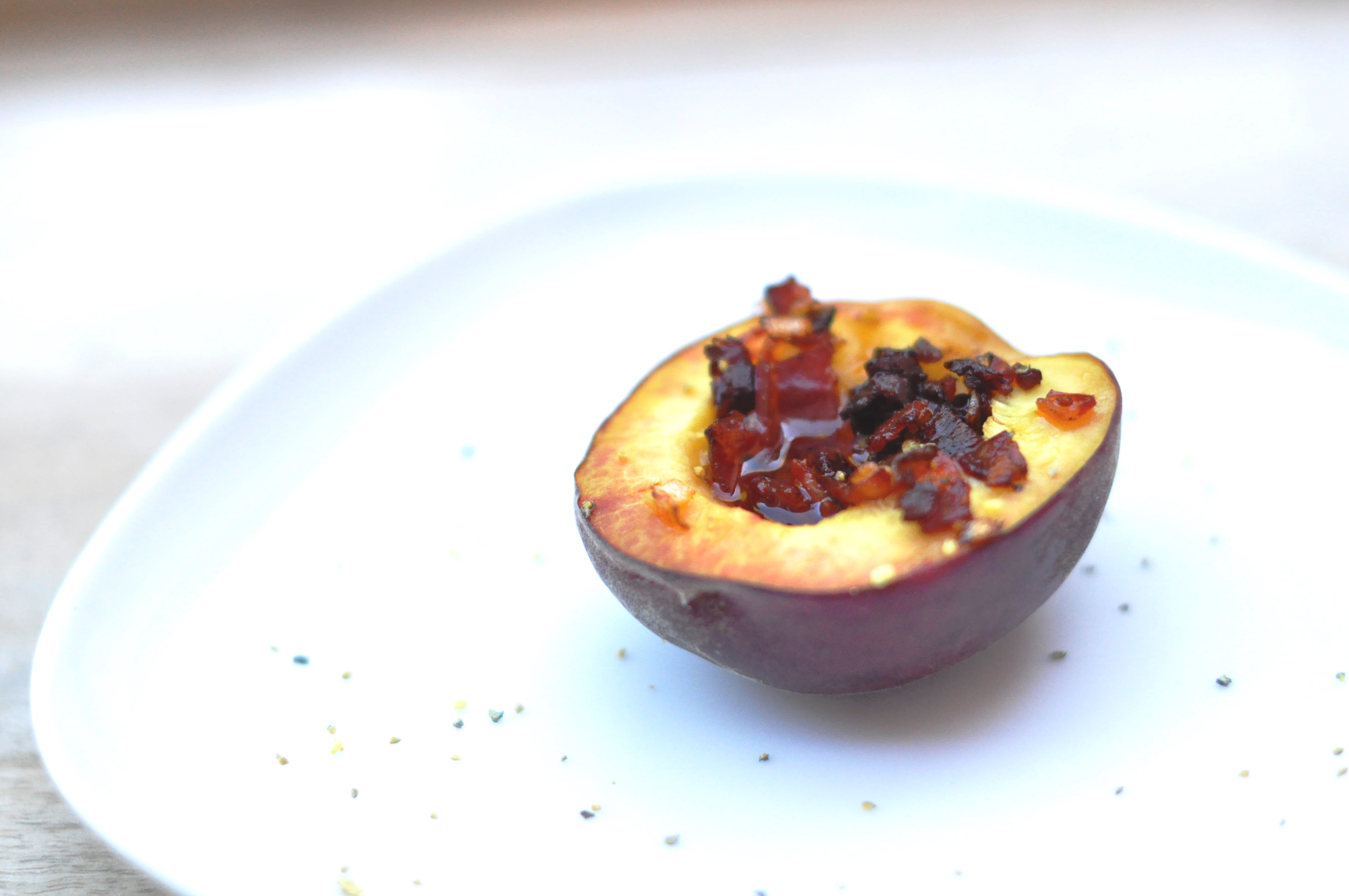 Roasted peaches with chorizo